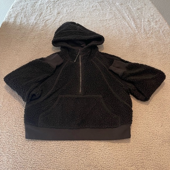 Lululemon Womens Black Scuba Oversized Sherpa Wool Blend 1/2 Zip Hoodie Size M/L